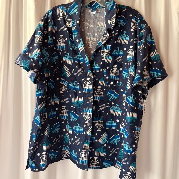 Women's Happy Hanukkah Glow In The Dark Short Sleeve Pajama/Shirt Top XL w tag - Picture 2 of 6